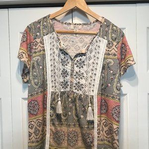 Style & Co patterned top with tie at neck
